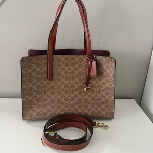 Coach Charlie Carryall Shoulder Bag Crossbody Leather Signature Canvas Tan Rust